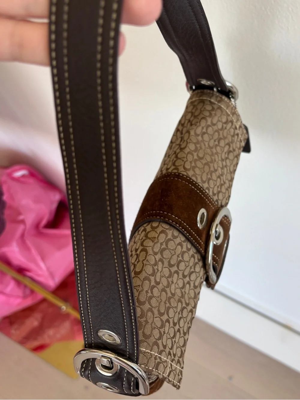 Vintage Coach Signature Suede Shoulder Bag – Style 3628
